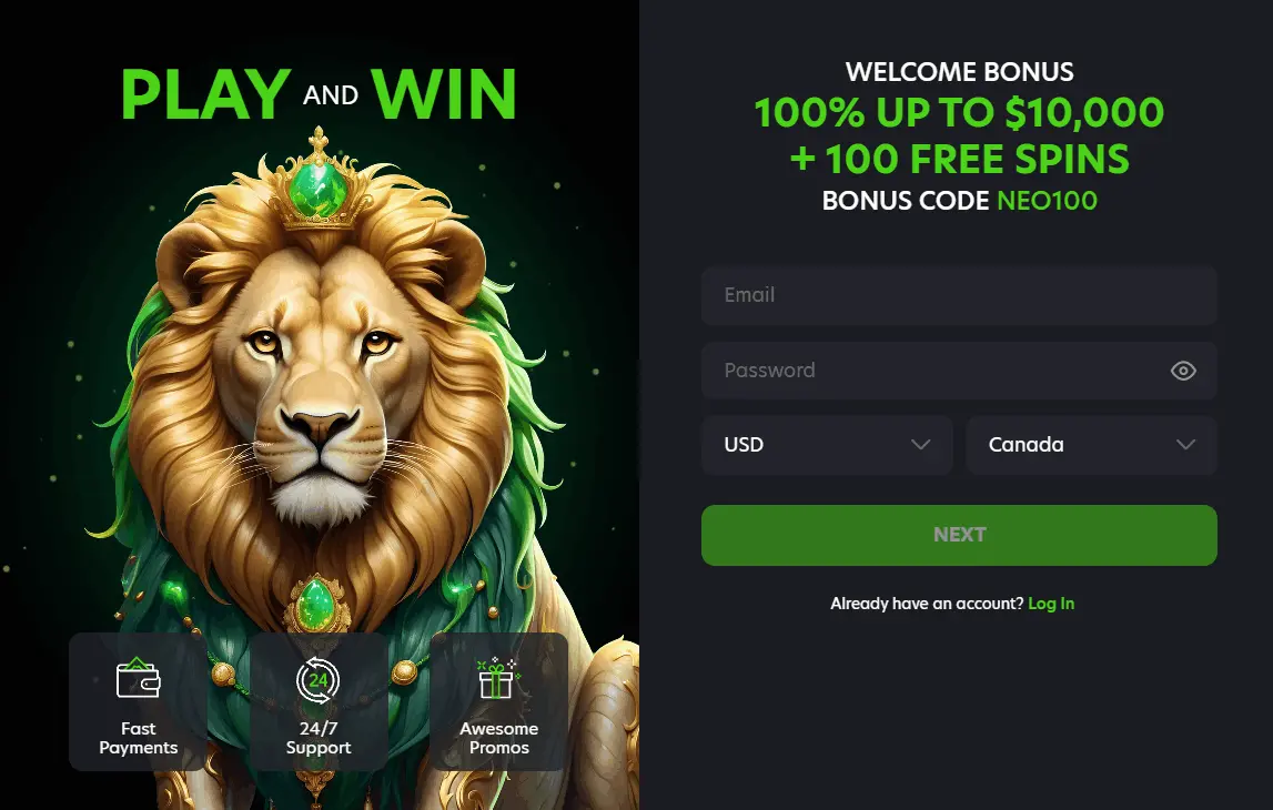 Neospin Casino Signup Page
